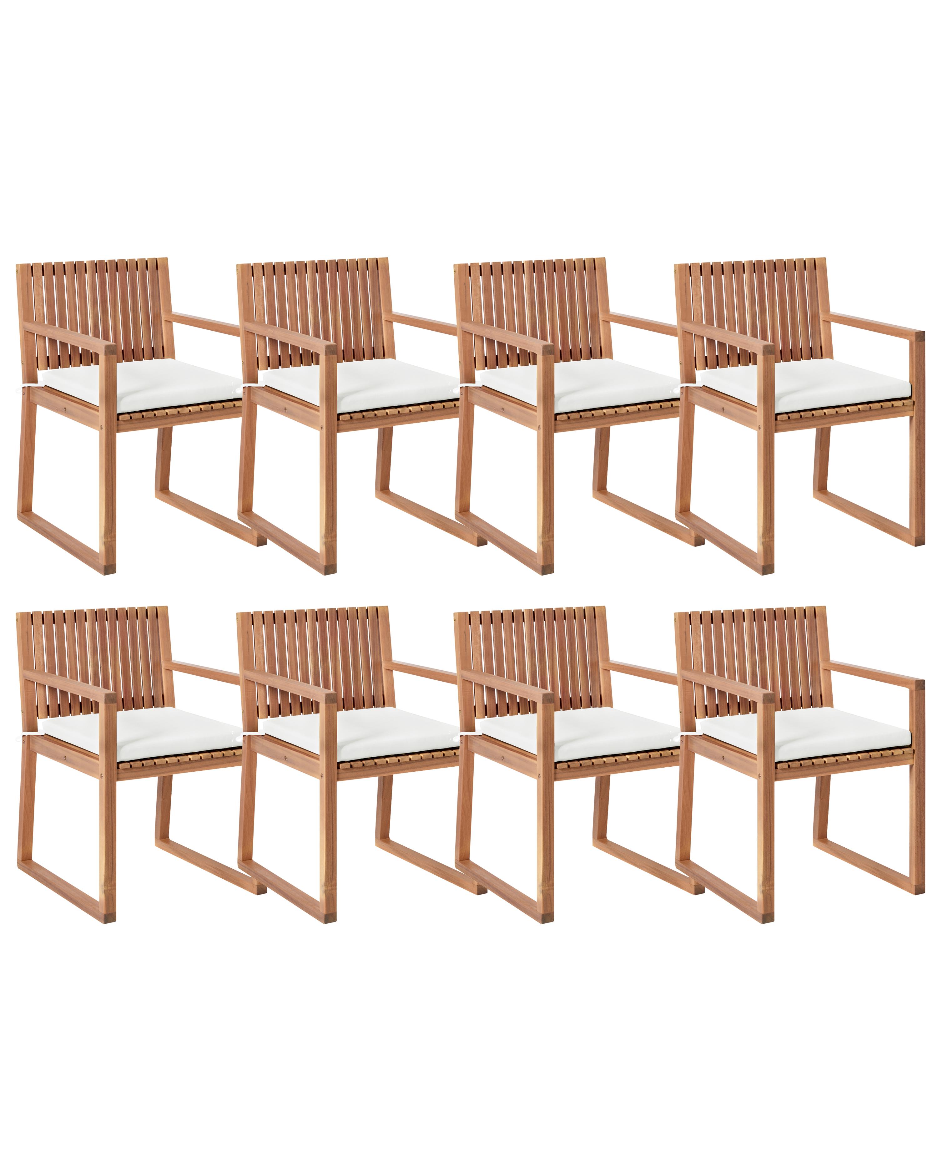 Lot de 8 chaises de jardin avec coussins SASSARI II PREMIUM Bois d'acacia certifié Blanc cassé