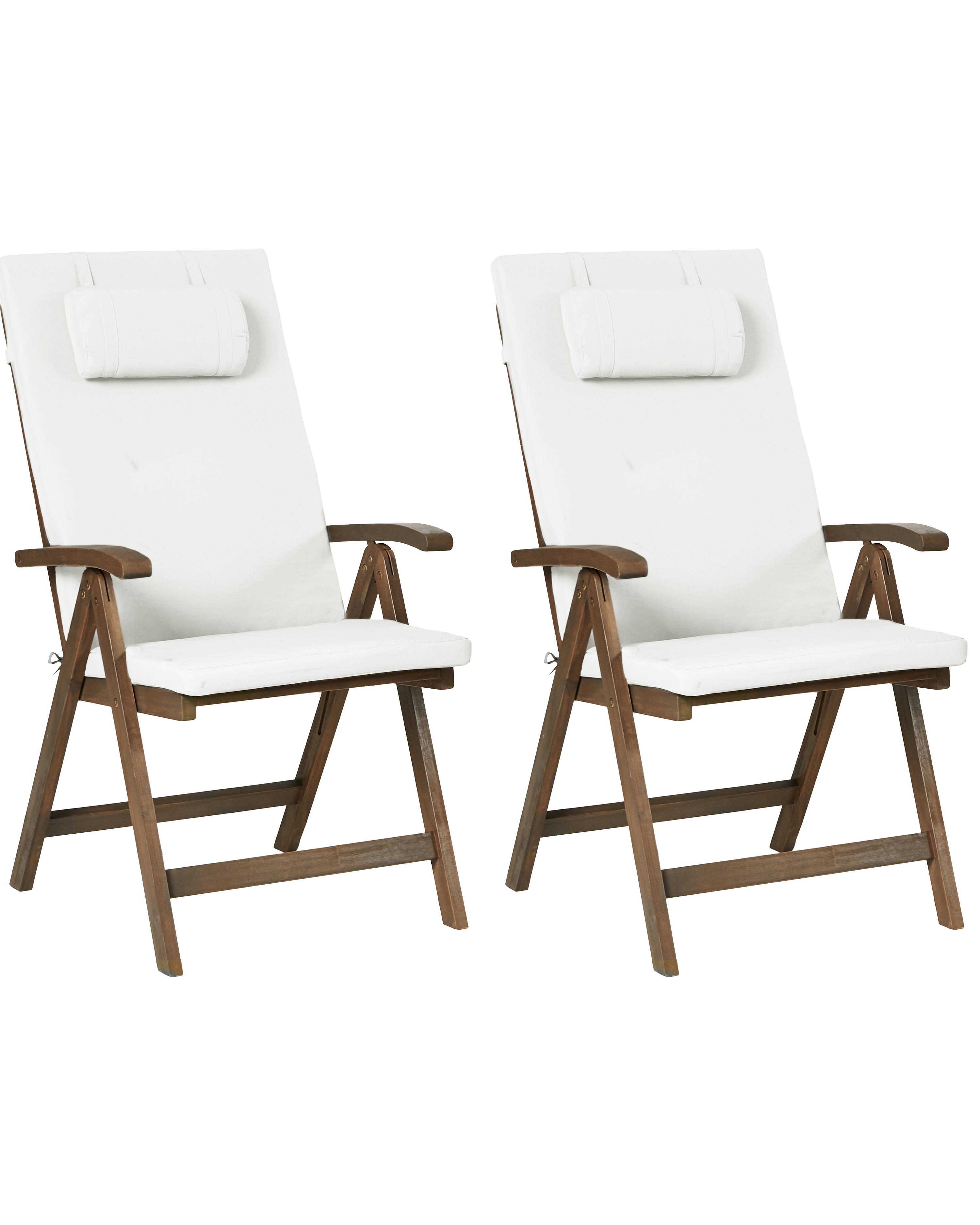 Lot de 2 chaises de jardin avec coussins AMANTEA PREMIUM Acacia Blanc cassé