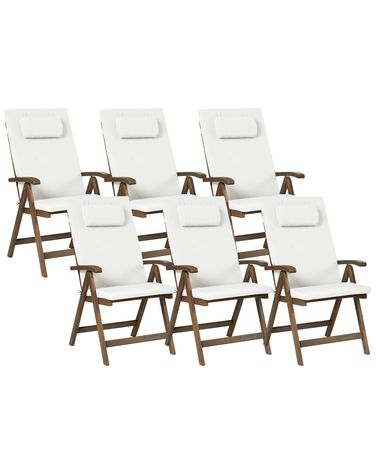 Lot de 6 chaises de jardin avec coussins AMANTEA PREMIUM Acacia Blanc cassé