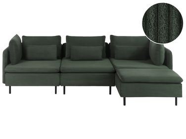 Modular Corner Sofa 3 Seater EGERIS Corduroy Dark Green Left Hand
