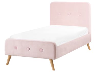 Lit avec sommier Velours RENNES 90 x 200 cm Rose pastel