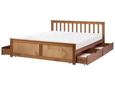 Lit avec 4 tiroirs Bois de pin OLENDON 140 x 200 cm Marron