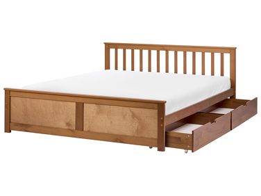 Lit avec 2 tiroirs Bois de pin OLENDON 160 x 200 cm Marron