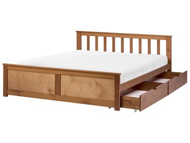 Lit avec 2 tiroirs Bois de pin OLENDON 120 x 200 cm Marron