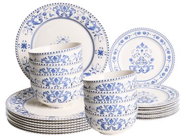 Set de 24 couverts de table GALANGAL Porcelaine Blanc/bleu