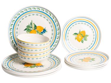 Set de 12 couverts de table TARRAGON Porcelaine Blanc/vert