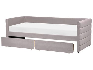 Lit de jour avec rangement Velours MARRAY 90 x 200 cm Gris clair