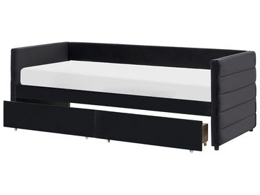 Lit de jour avec rangement Velours MARRAY 90 x 200 cm Noir