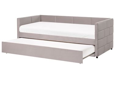 Lit gigogne Velours CHAVONNE 90 x 200 cm Gris clair