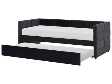 Lit gigogne Velours CHAVONNE 90 x 200 cm Noir