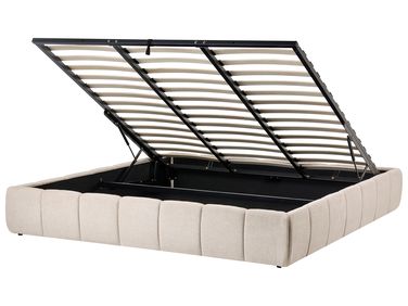 Lit ottoman sans tête de lit Tissu GENAS 180 x 200 cm Beige clair