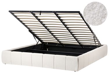 Lit ottoman sans tête de lit Bouclé GENAS 180 x 200 cm Blanc cassé