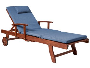 Ligstoel met kussen TOSCANA PREMIUM kantelbaar Acaciahout Blauw