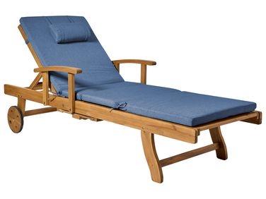 Ligstoel met kussen JAVA PREMIUM kantelbaar Acaciahout Blauw