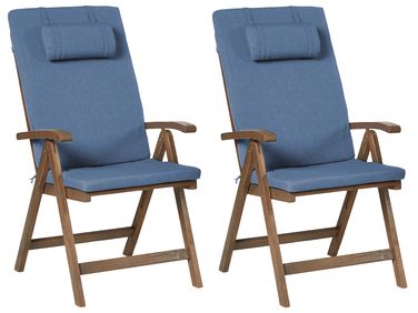 Lot de 2 chaises de jardin avec coussins AMANTEA PREMIUM Acacia Bleu