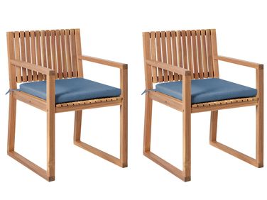 Lot de 2 chaises de jardin avec coussins SASSARI PREMIUM Bois d'acacia certifié Bleu
