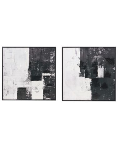 Lot de 2 toiles sur cadre CASHEL Motif abstrait Noir