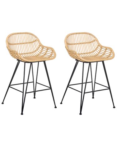 Set of 2 Bar Chairs TERRELL Rattan Natural