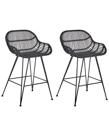 Lot de 2 chaises de bar TERRELL Rotin Noir