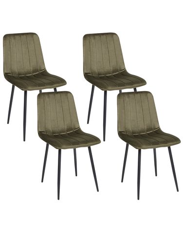 Lot de 4 chaises de salle à manger KALISPELL Velours Vert olive