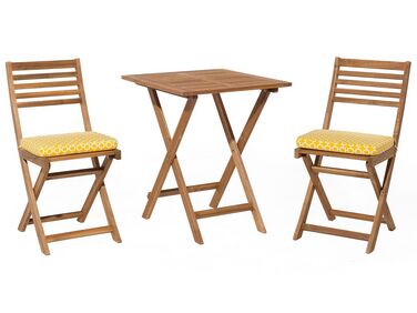 Bistro Set with Cushions FIJI Acacia Wood Yellow