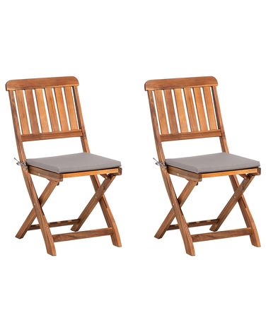 Lot de 2 chaises de jardin avec coussins CENTO Acacia Marron
