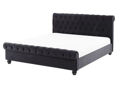 Lit avec sommier Velours AVALLON 160 x 200 cm Noir