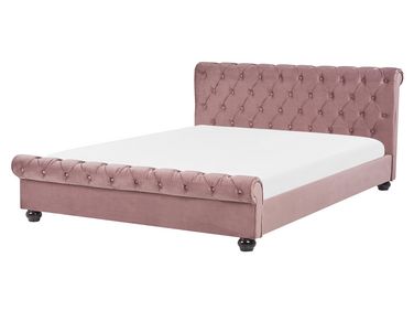 Lit avec sommier Velours AVALLON 160 x 200 cm Rose