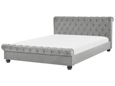 Lit avec sommier Velours AVALLON 180 x 200 cm Gris