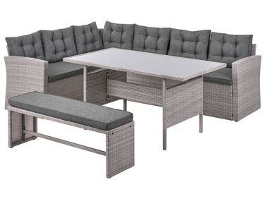 Loungeset met tafel 8-zits VITERBO met kussens PE rotan Grijs
