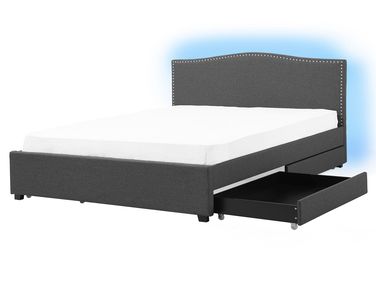 Bed met opbergladen Stof MONTPELLIER 160 x 200 cm LED Grijs