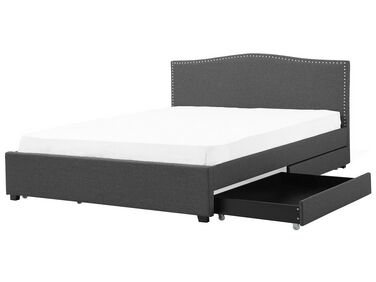Lit avec tiroirs de rangement Tissu MONTPELLIER 180 x 200 cm Gris foncé