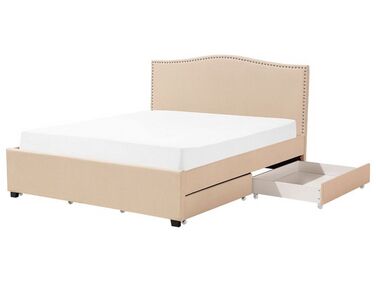 Lit avec tiroirs de rangement Tissu MONTPELLIER 180 x 200 cm Beige