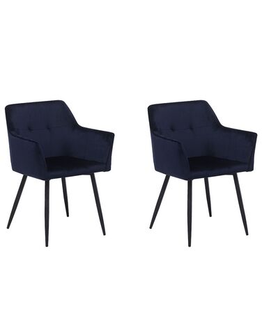 Lot de 2 chaises de salle à manger JASMIN Velours Bleu foncé