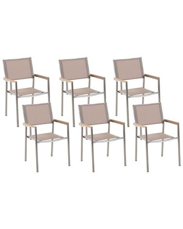 Lot de 6 chaises de jardin GROSSETO Acier inox Beige