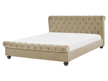 Lit avec sommier Velours AVALLON 160 x 200 cm Beige