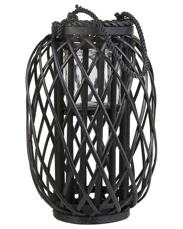 Lanterne MAURITIUS Bois de saule 40 cm Noir