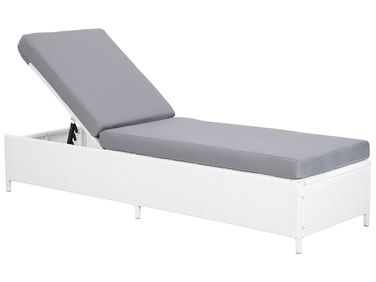 Sun Lounger with Cushion TURIN Reclining PE Rattan White