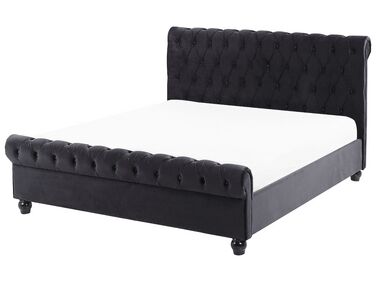 Lit avec sommier Velours AVALLON 140 x 200 cm Noir