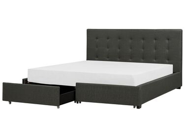 Lit avec tiroirs de rangement Tissu LA ROCHELLE 180 x 200 cm Gris foncé