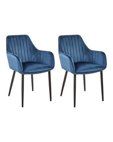 Lot de 2 chaises de salle à manger WELLSTON Velours Bleu foncé