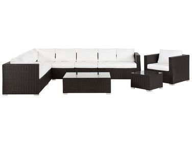 Loungeset met tafel 8-zits XXL rechtszijdig modulair PE rotan Donkerbruin