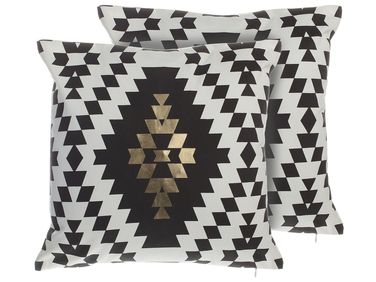Lot de 2 coussins décoratifs COLEUS Coton 45 x 45 cm Noir Motif géométrique