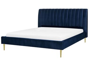 Lit avec sommier Velours MARVILLE 180 x 200 cm Bleu marine