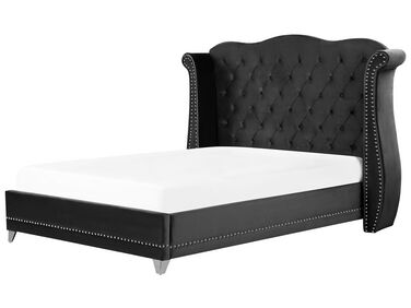 Lit avec sommier Velours AYETTE 180 x 200 cm Noir