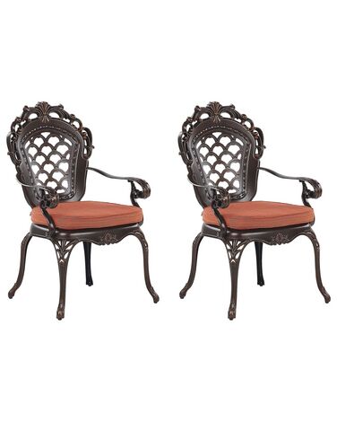 Lot de 2 chaises de jardin avec coussins LIZZANO Métal Marron foncé