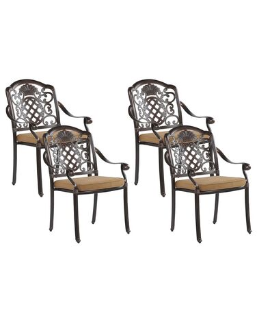 Lot de 4 chaises de jardin avec coussins SALENTO Métal Marron foncé