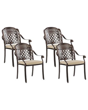 Lot de 4 chaises de jardin avec coussins MANFRIA Métal Marron foncé