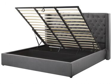 Lit ottoman Velours LUBBON 180 x 200 cm Gris