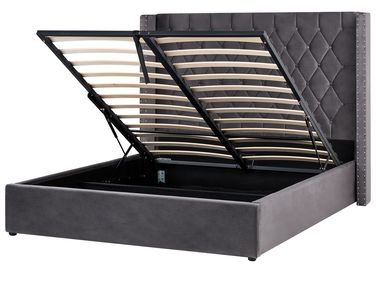 Lit ottoman Velours LUBBON 160 x 200 cm Gris